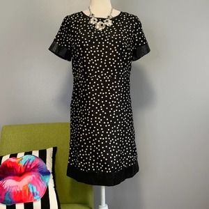 THML Black Polka Dot Shift Dress Faux Leather Trim